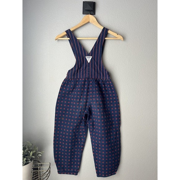 Vintage EUC Oshkosh 6 Vestbak Floral Overalls Made in USA Navy Blue Red - Picture 2 of 7